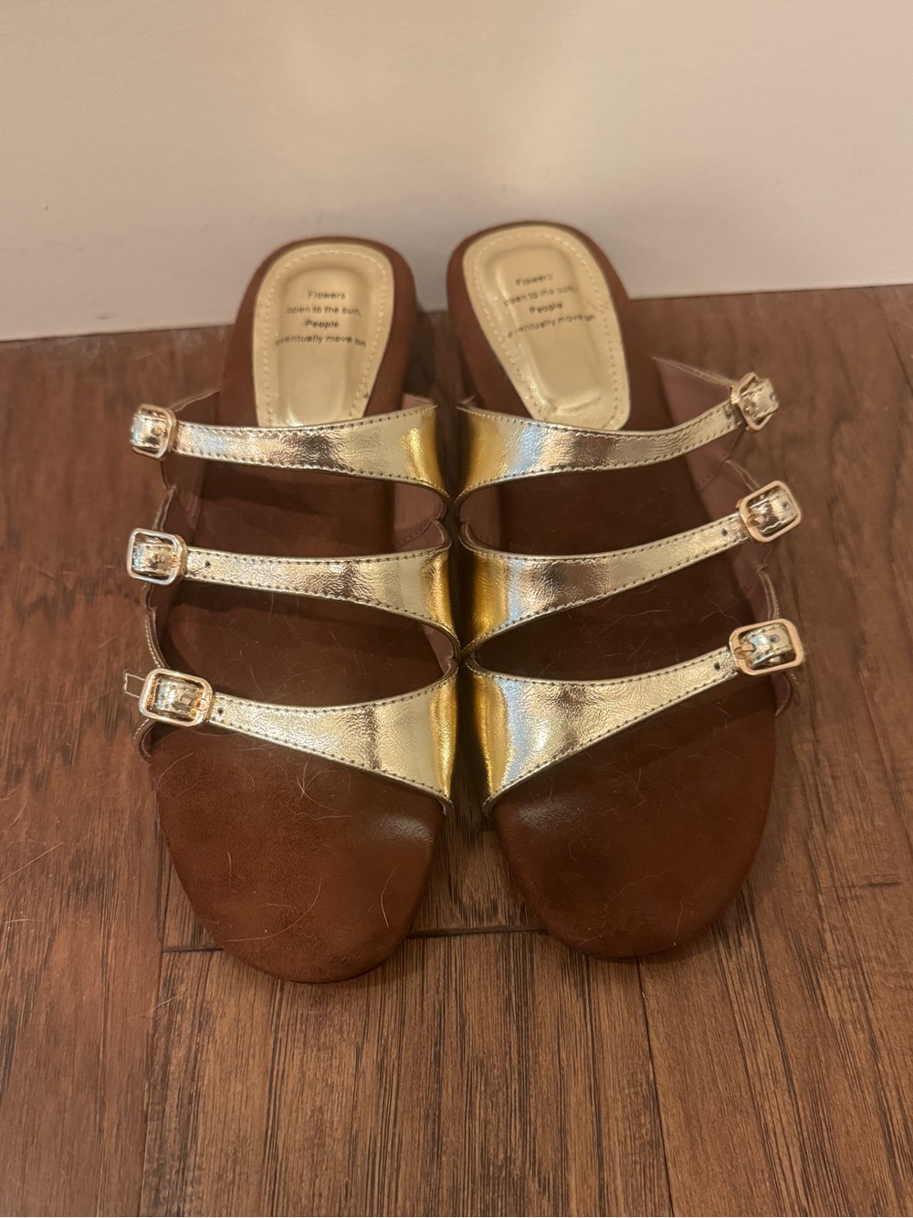 Women’s Gold Triple-Strap Slide Sandals